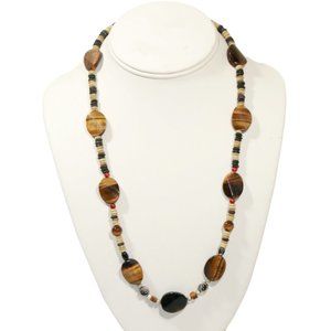 Tiger's Eye Gemstone Ying & Yang Handmade Beaded Necklace